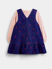 JoJo Maman Bébé Navy Blue Rose Embroidered Pinny And Top Set - Image 1 of 6