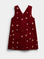 Jojo Maman Bébé Dark Red Floral Embroidered Cord Pinafore & Top - Image 4 of 6
