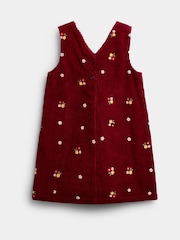 Jojo Maman Bébé Dark Red Floral Embroidered Cord Pinafore & Top - Image 5 of 6