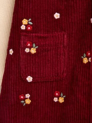 Jojo Maman Bébé Dark Red Floral Embroidered Cord Pinafore & Top - Image 6 of 6