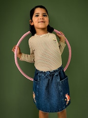 JoJo Maman Bébé Dark Blue Denim Fox & Squirrel Appliqué Denim Skirt & Rib Top - Image 1 of 7