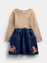 JoJo Maman Bébé Dark Blue Denim Fox & Squirrel Appliqué Denim Skirt & Rib Top - Image 2 of 7