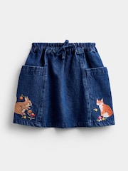 JoJo Maman Bébé Dark Blue Denim Fox & Squirrel Appliqué Denim Skirt & Rib Top - Image 5 of 7