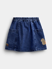 JoJo Maman Bébé Dark Blue Denim Fox & Squirrel Appliqué Denim Skirt & Rib Top - Image 6 of 7