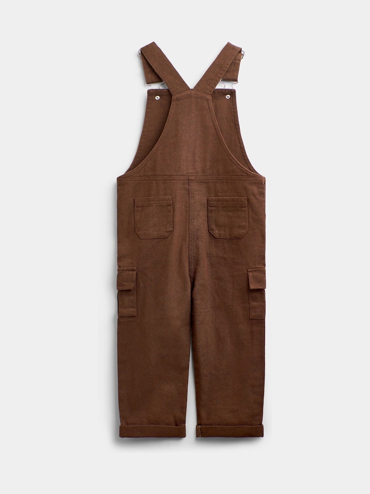 JoJo Maman Bébé Brown Stripe Top & Twill Dungaree Set - Image 5 of 5
