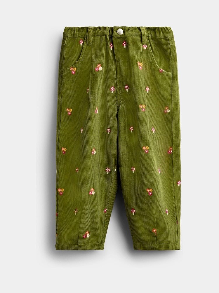 JoJo Maman Bébé Khaki Green Toadstool Embroidered Cord Trousers - Image 1 of 4 JoJo Maman Bébé Khaki Green Toadstool Embroidered Cord Trousers - Image 1 of 4