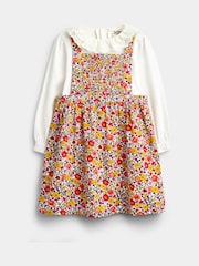 JoJo Maman Bébé Rust Orange Ditsy Floral Cord Smocked Pinny & Body Set - Image 1 of 6