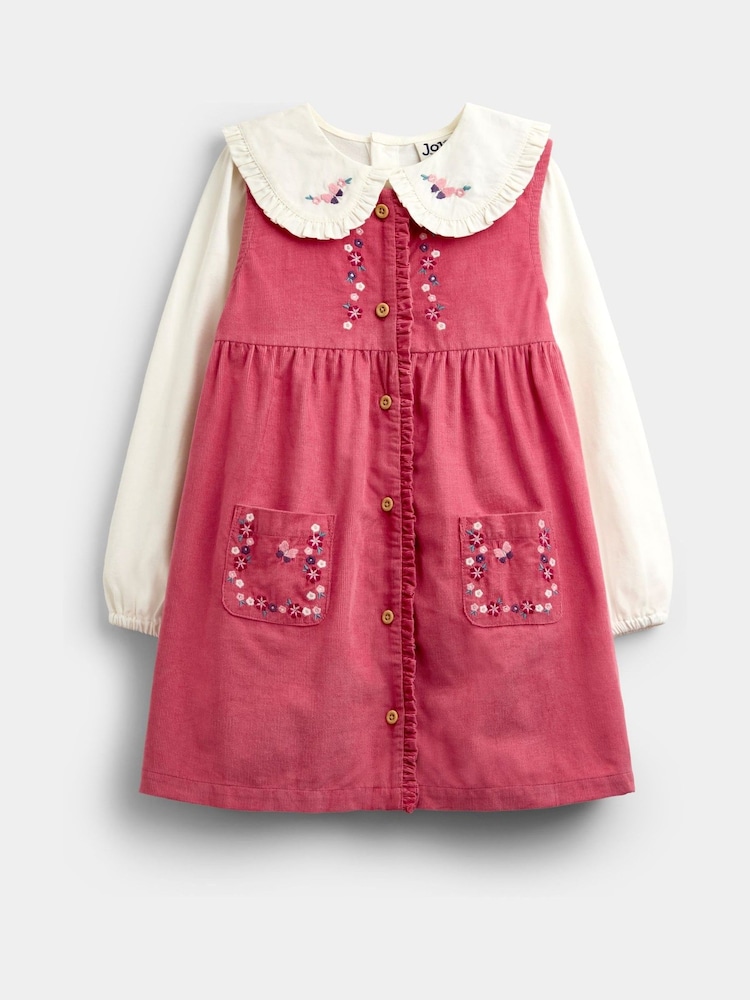 JoJo Maman Bébé Naxışlı Şnurlu Pinafore dress və blouses Set - 7şəkildən 1 şəkil