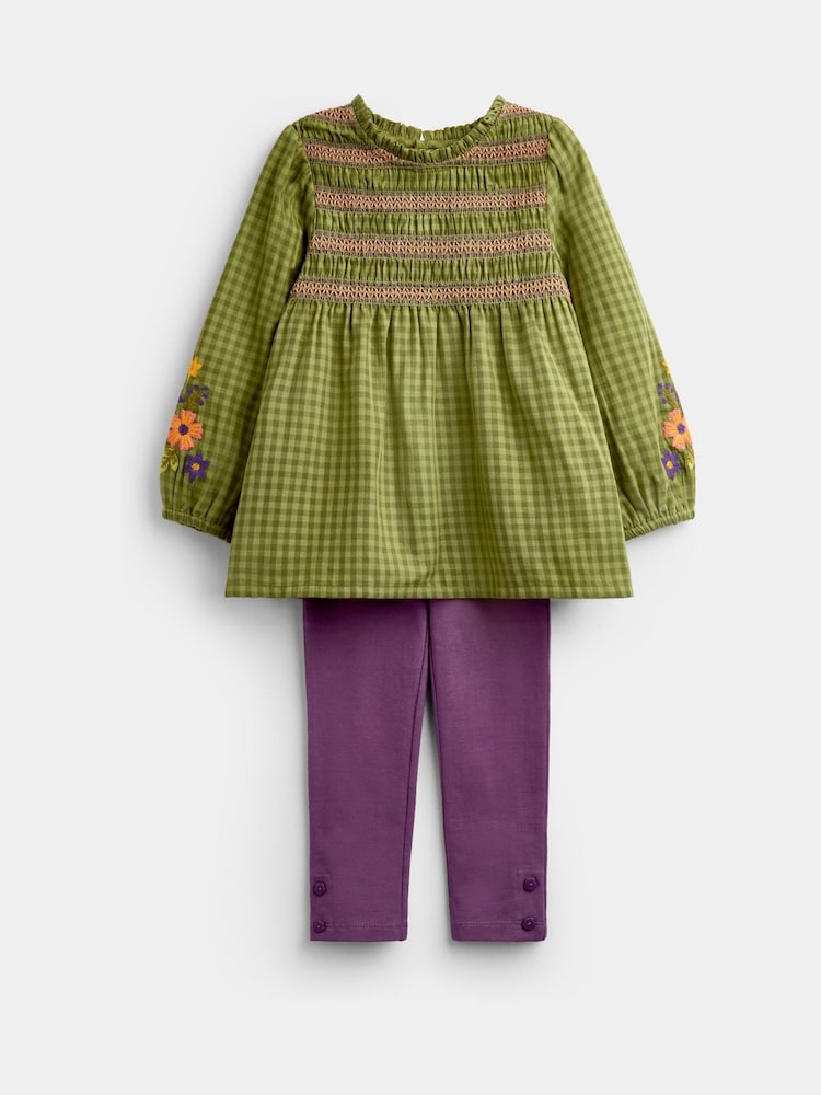 JoJo Maman Bébé Khaki Green Floral Embroidered Smocked Blouse & Legging Set - Image 1 of 6 JoJo Maman Bébé Khaki Green Floral Embroidered Smocked Blouse & Legging Set - Image 1 of 6