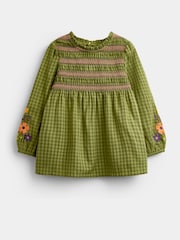 JoJo Maman Bébé Khaki Green Floral Embroidered Smocked Blouse & Legging Set - Image 2 of 6