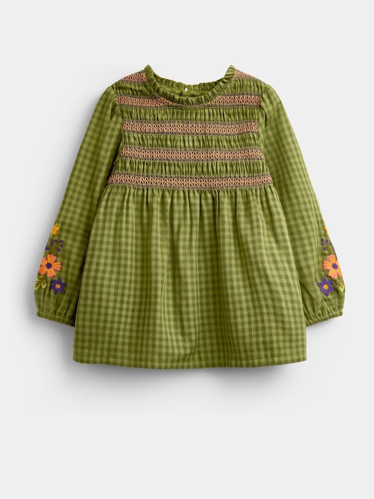 JoJo Maman Bébé Khaki Green Floral Embroidered Smocked Blouse & Legging Set - Image 2 of 6 JoJo Maman Bébé Khaki Green Floral Embroidered Smocked Blouse & Legging Set - Image 2 of 6