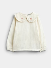 JoJo Maman Bébé Khaki Green Woodland Embroidered Cord Pinafore & Blouse Set - Image 2 of 7