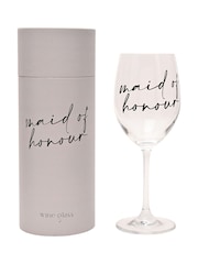 Widdop Clear Wine Glass Black Words - Maid Of Honour - Image 1 of 7