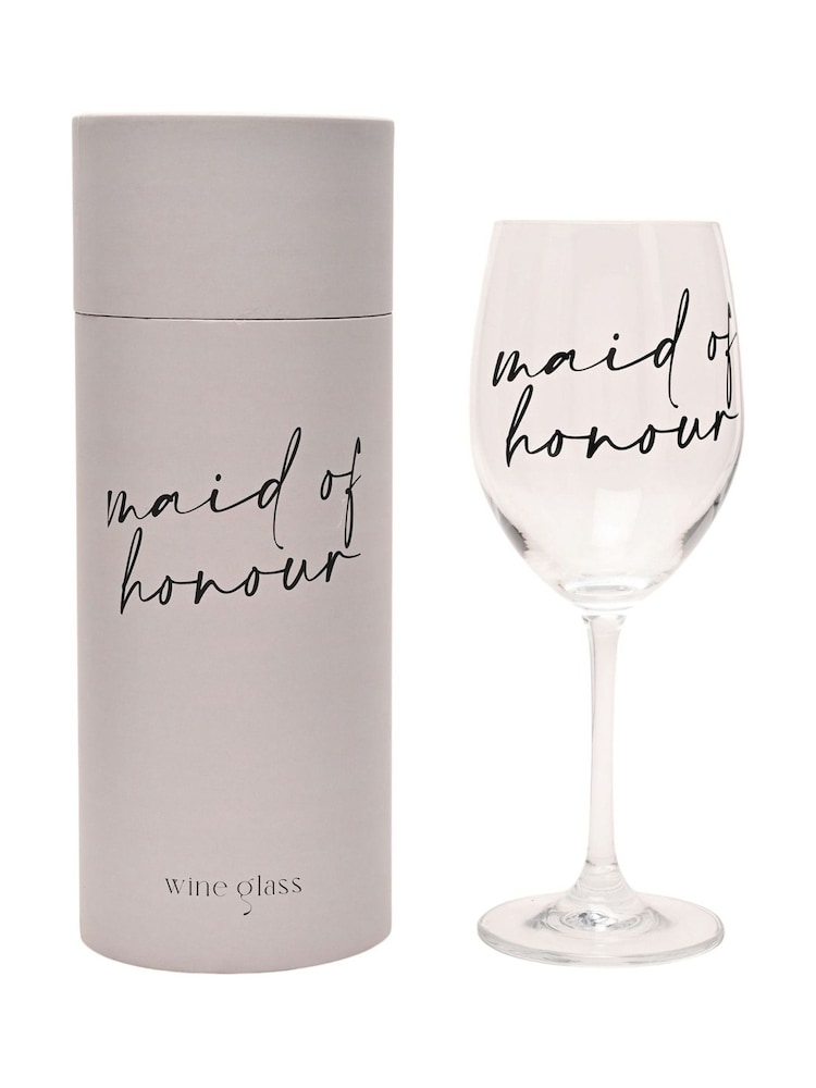 Widdop Clear Wine Glass Black Words - Maid Of Honour - Image 1 of 7