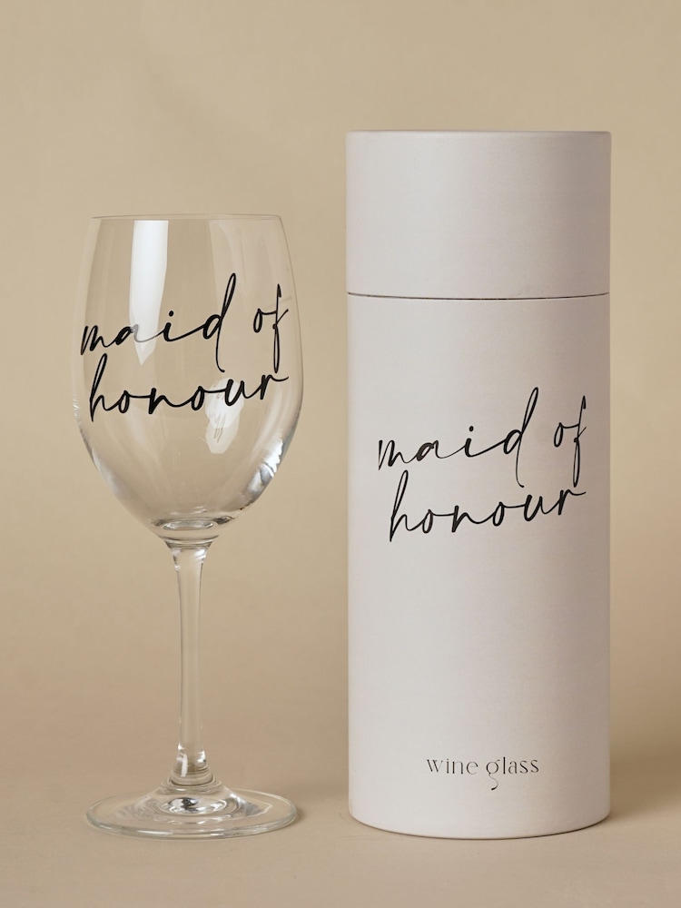 Widdop Clear Wine Glass Black Words - Maid Of Honour - Image 2 of 7
