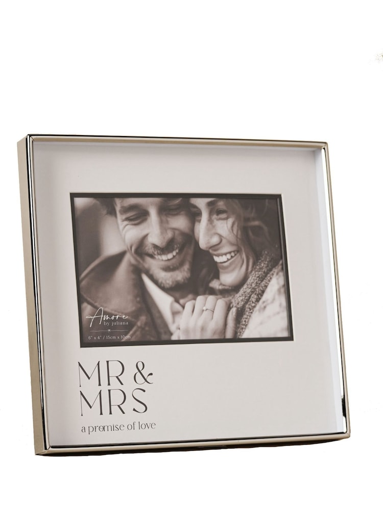 Widdop Silver Print Photo Frame 'Mr & Mrs' 6" x 4 - Image 1 of 2