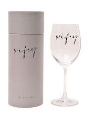 Widdop Clear Wine Glass Black Words - Wifey - Image 1 of 7