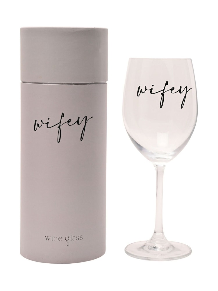 Widdop Clear Wine Glass Black Words - Wifey - Image 1 of 7