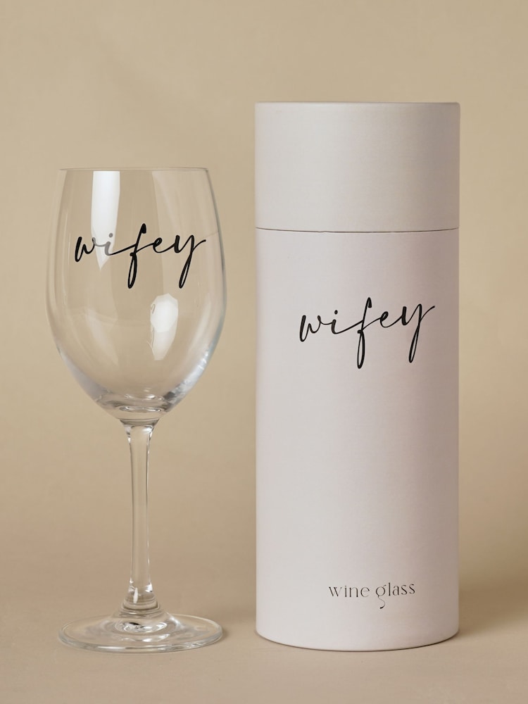 Widdop Clear Wine Glass Black Words - Wifey - Image 2 of 7