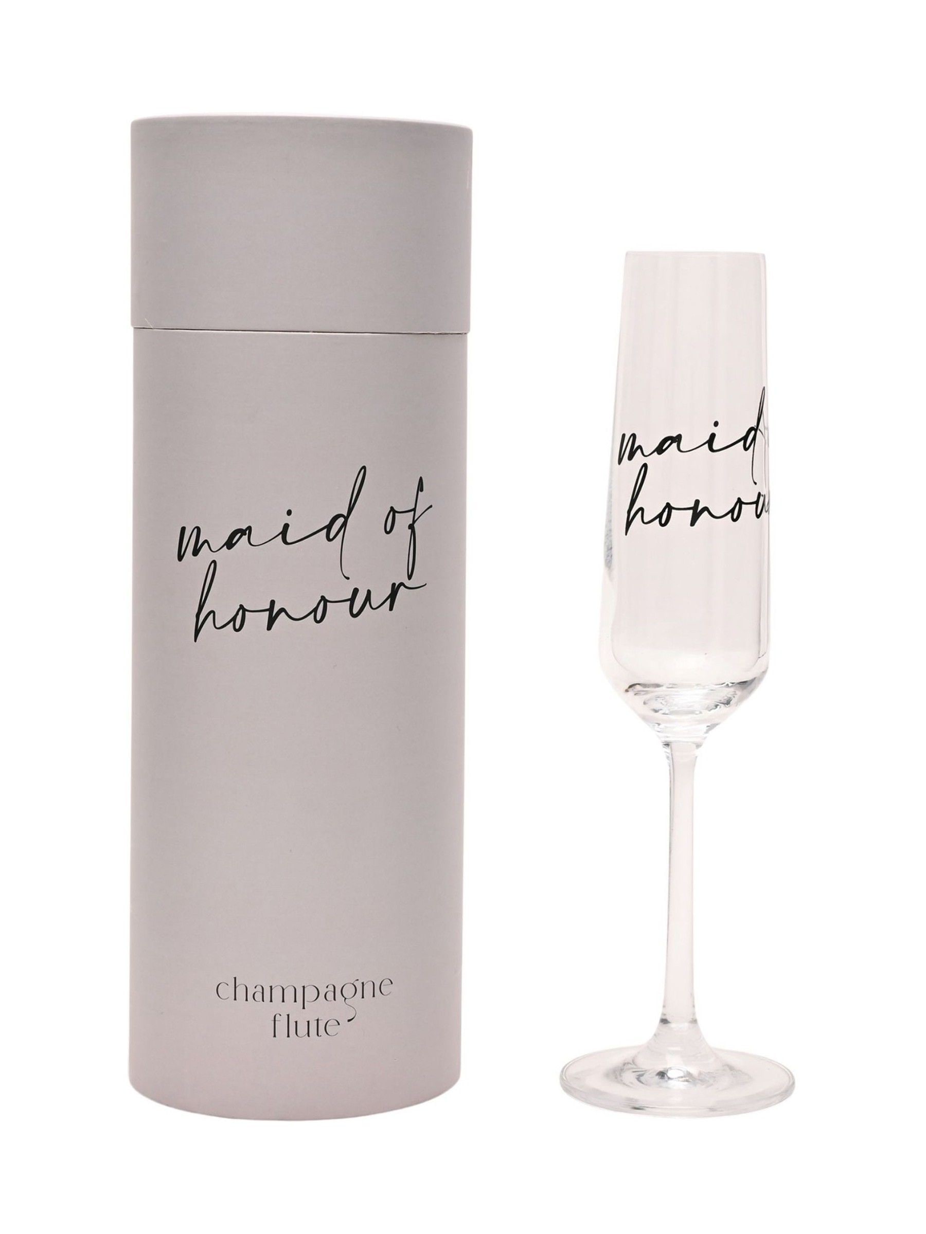 Amore By Juliana Unisex Clear Widdop Champagne Flute Black Words - Maid Of Honour Glasses