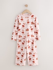 Pink Deer Print Ribbon Wrapped Wide Leg Pyjamas 1 Pack (3-8yrs) - Image 1 of 4