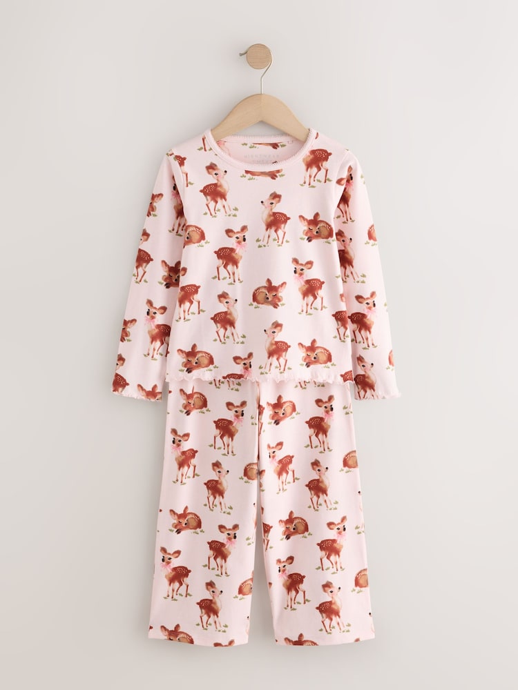 Pink Deer Print Ribbon Wrapped Wide Leg Pyjamas 1 Pack (3-8yrs) - Image 1 of 4