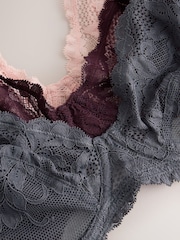 Purple/Pink/Grey Non Padded Plunge DD+ Lace Bras 3 Pack - Image 10 of 11