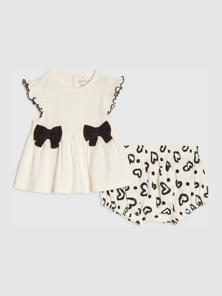 River Island Bow Peplum Rib Top & Short Set - Image 1 of 5