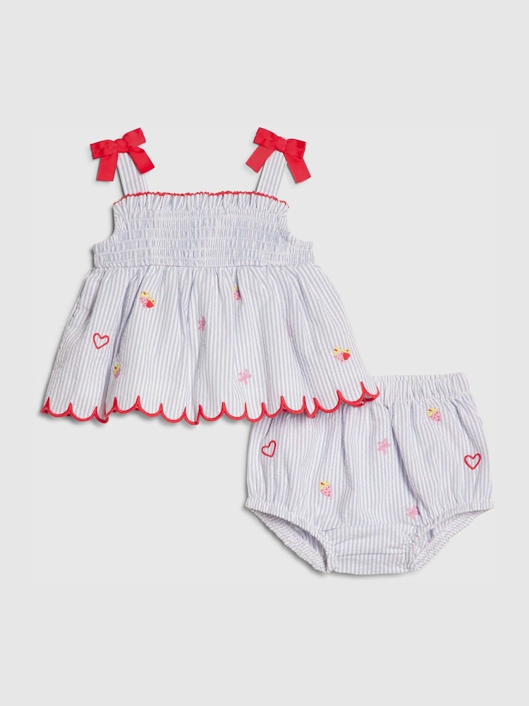 River Island Blue Stripe Fruit Bloomer Top & Short Set - Image 1 of 5