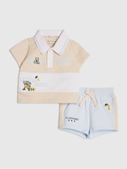 River Island Blue Basketball Polo Shirt & Short Set - Image 1 of 5
