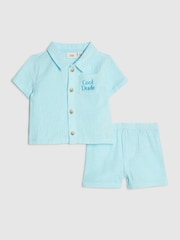 River Island Blue Cool Dude Cheesecloth Shirt & Short Set - Image 1 of 5