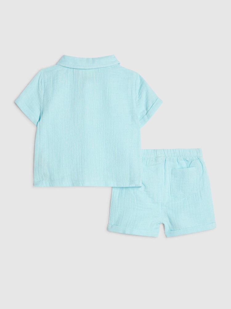 River Island Blue Cool Dude Cheesecloth Shirt & Short Set - Image 2 of 5