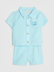 River Island Blue Cool Dude Cheesecloth Shirt & Short Set - Image 3 of 5
