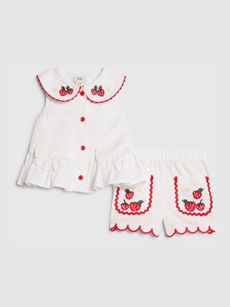 River Island White Strawberry Peplum Blouse & Short Set - Image 1 of 5