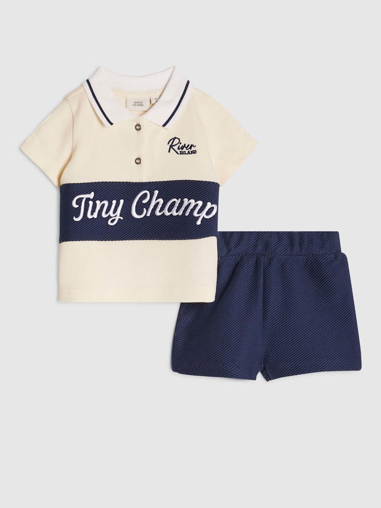 River Island Blue Tiny Champ  Polo Shirt & Short Set - Image 1 of 5