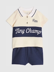 River Island Blue Tiny Champ  Polo Shirt & Short Set - Image 3 of 5
