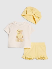 River Island Yellow Cute Bear Top & Shorts 3 Piece Set - Image 1 of 4