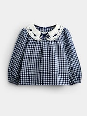 JoJo Maman Bébé Navy Blue Gingham Collared Blouse - Image 1 of 4
