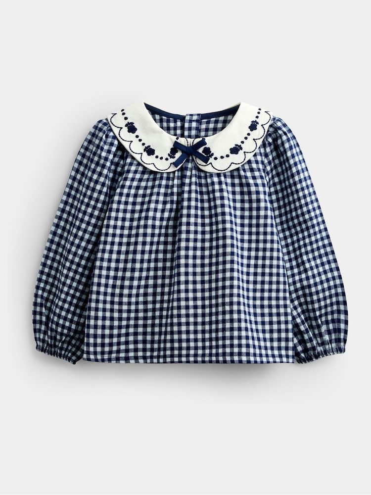 JoJo Maman Bébé Navy Blue Gingham Collared Blouse - Image 1 of 4 JoJo Maman Bébé Navy Blue Gingham Collared Blouse - Image 1 of 4