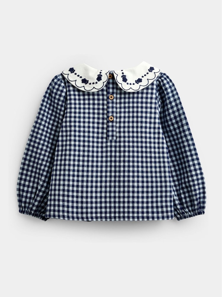 JoJo Maman Bébé Navy Blue Gingham Collared Blouse - Image 2 of 4 JoJo Maman Bébé Navy Blue Gingham Collared Blouse - Image 2 of 4