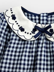 JoJo Maman Bébé Navy Blue Gingham Collared Blouse - Image 3 of 4