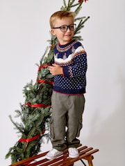 JoJo Maman Bébé Blue Fairisle Christmas Jumper - Image 2 of 6