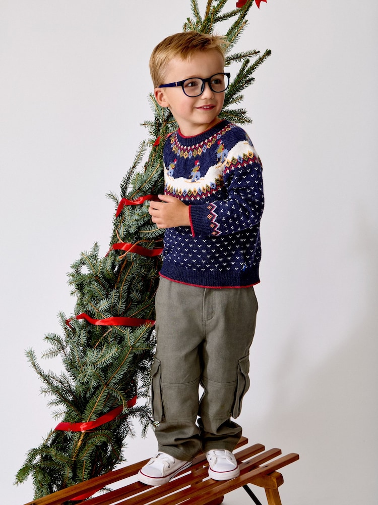 JoJo Maman Bébé Blue Fairisle Christmas Jumper - Image 2 of 6