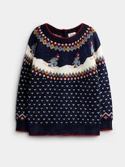 JoJo Maman Bébé Blue Fairisle Christmas Jumper - Image 3 of 6
