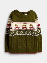 JoJo Maman Bébé Green Christmas Car Fairisle Jumper - Image 4 of 6