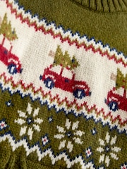 JoJo Maman Bébé Green Christmas Car Fairisle Jumper - Image 6 of 6