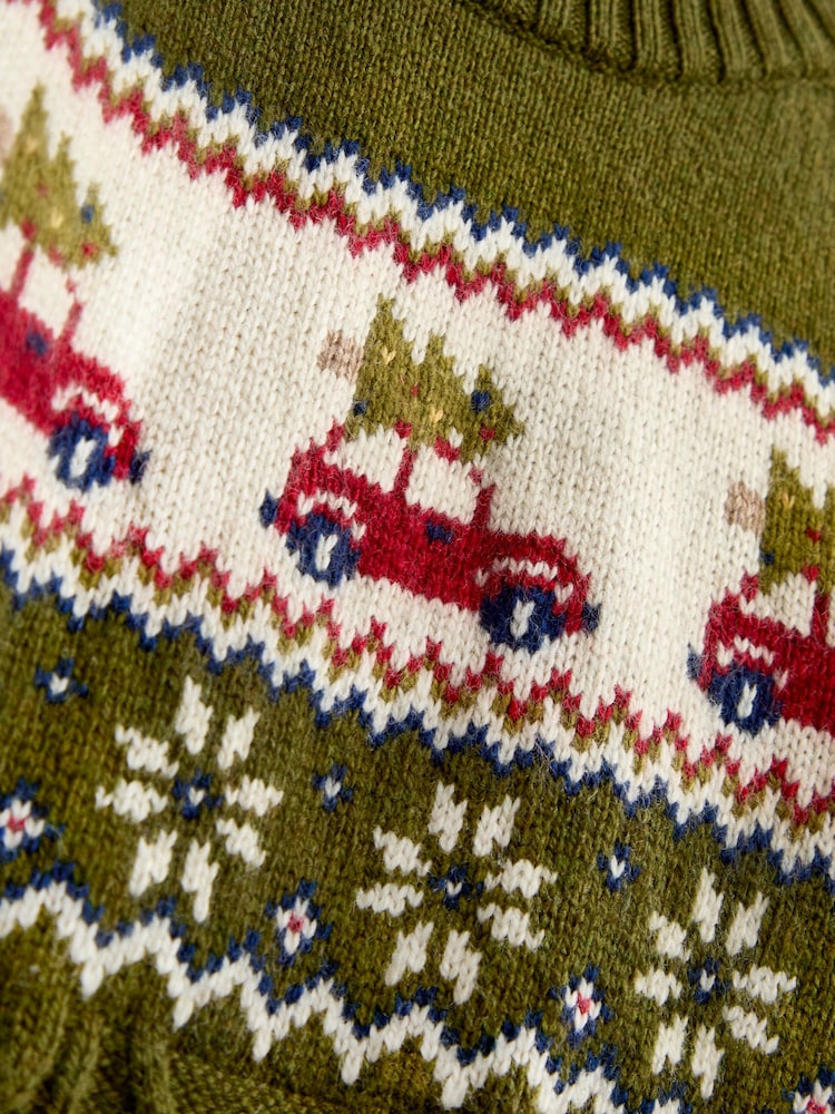 JoJo Maman Bébé Green Christmas Car Fairisle Jumper - Image 6 of 6 JoJo Maman Bébé Green Christmas Car Fairisle Jumper - Image 6 of 6