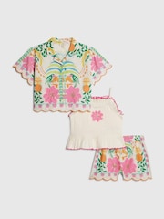 River Island Pink Palm Parrot Shirt & Shorts 3 Piece Set - Image 1 of 5