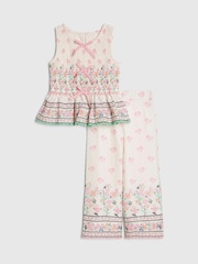 River Island Cream Cabbages & Roses Smock Frill Top & Trousers Set - Image 1 of 1