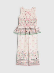 River Island Cream Cabbages & Roses Smock Frill Top & Trousers Set - Image 2 of 5